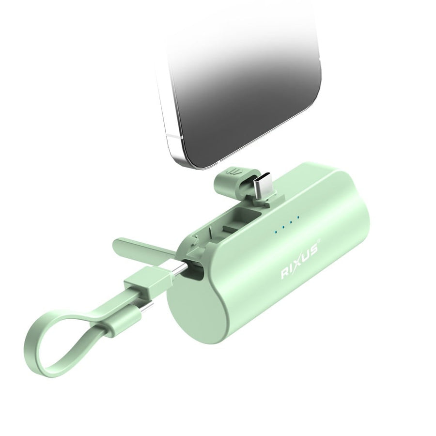 Batterie externe mini Rixus RXPB98G Click-On USB-C 5000 mAh verte