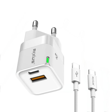 Kit chargeur mural Rixus RXHC11 25 W avec câble USB-C vers USB-C