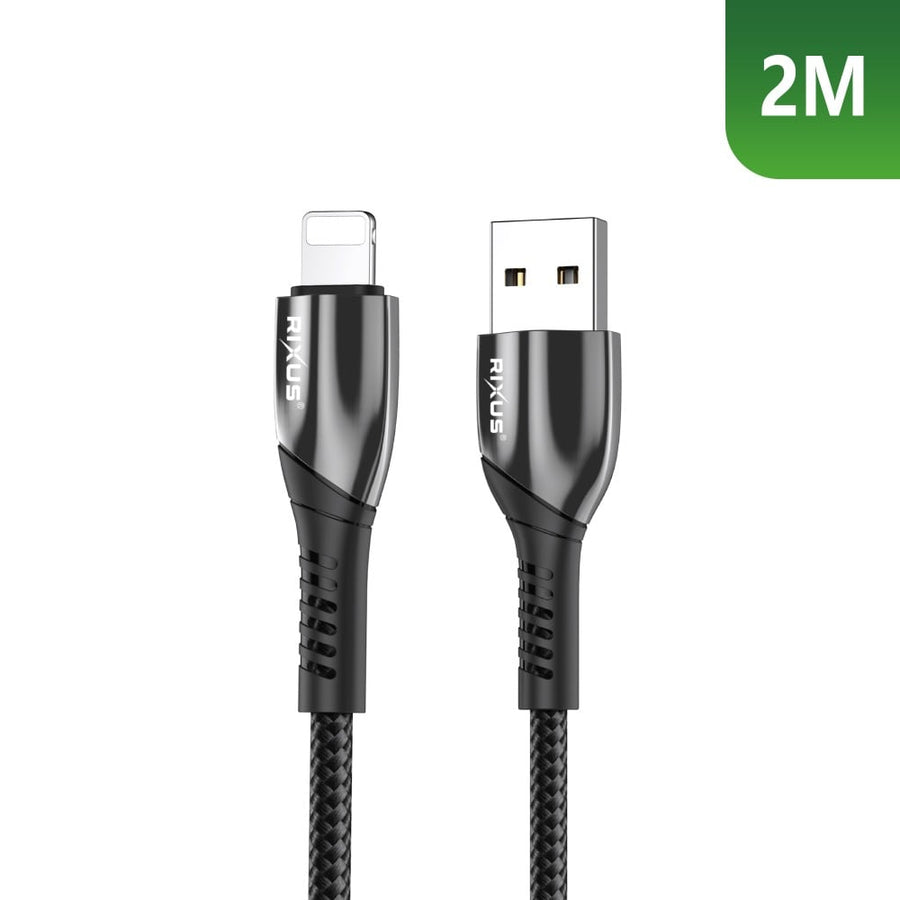 Câble de recharge Rixus RXUC38AL USB-A vers Lightning en nylon, 2 m, noir