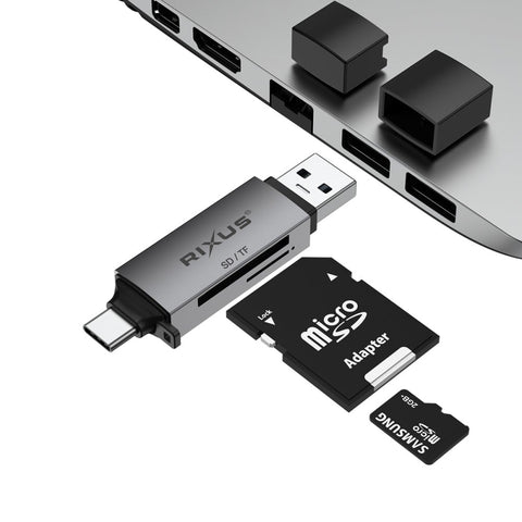 Lecteur de carte SD/TF USB-C 4 en 1 USB 3.0 Rixus RXCR02 – Gris sidéral