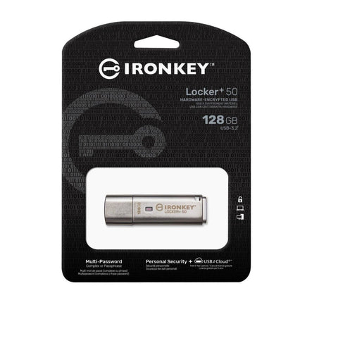 Clé USB cryptée 128 Go Kingston IronKey Locker Plus 50 AES vers Cloud - IKLP50/128 Go