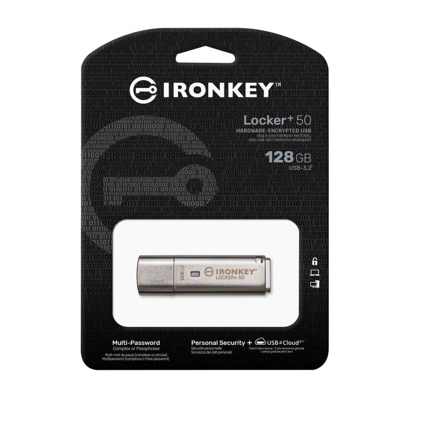 Clé USB cryptée 128 Go Kingston IronKey Locker Plus 50 AES vers Cloud - IKLP50/128 Go