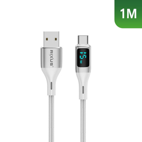 Câble USB-A vers USB-C tressé Rixus RXUC29AC avec écran LED blanc