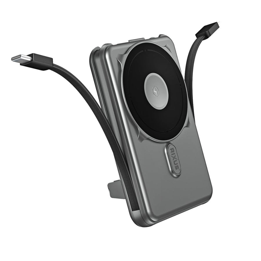 Batterie externe Rixus RXPB76B MagSafe 10 000 mAh avec câble intégré Gris