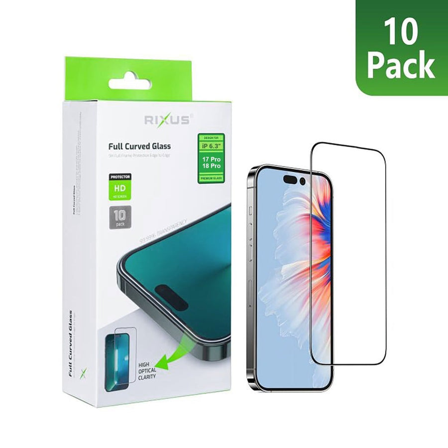 Verre Trempé Rixus Clear HD Bords Incurvés Pour Apple iPhone 17 Pro, 18 Pro (Lot de 10)