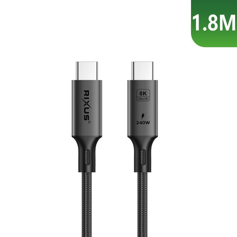Câble Rixus RXUC02 USB-C 4.0 vers USB-C, 1,8 m, 240 W, gris